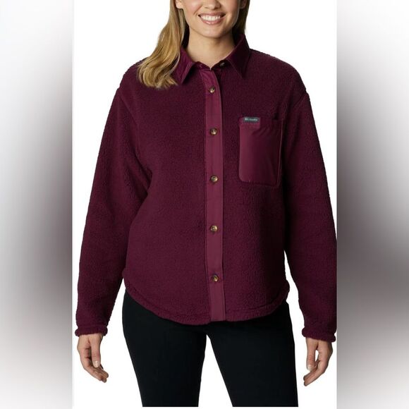 Columbia Women's West Bend Shirt Jacket Sherpa fleece maroon size XL - Picture 1 of 9